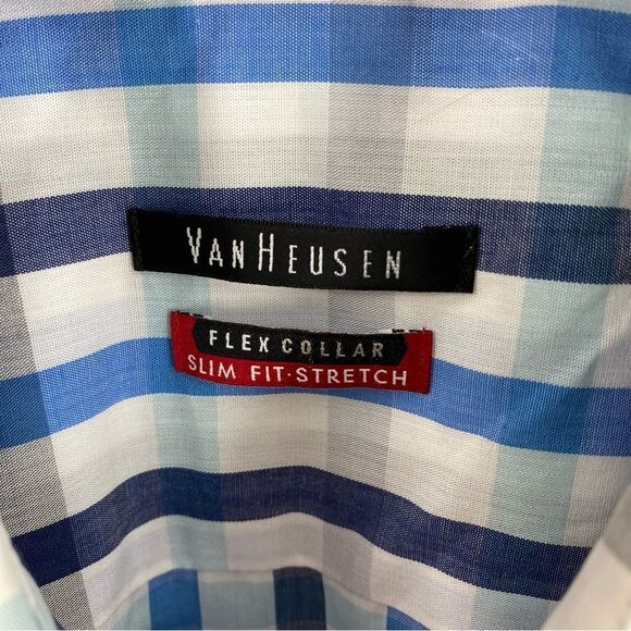 Van Heusen Flex Collar Slim Fit Stretch Button Down Shirt size 15 1/2 Blue - Picture 2 of 4